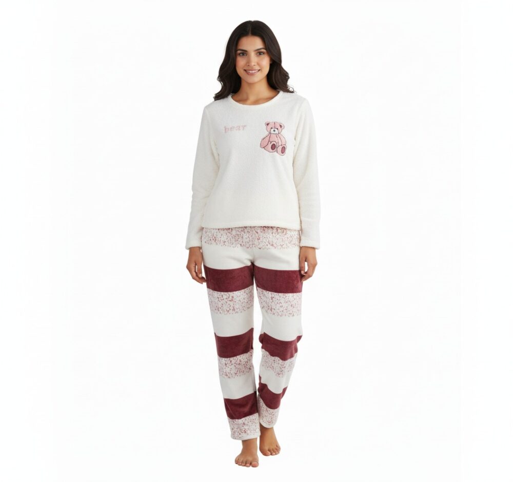 Fleece Pajama Set - White - Image 3