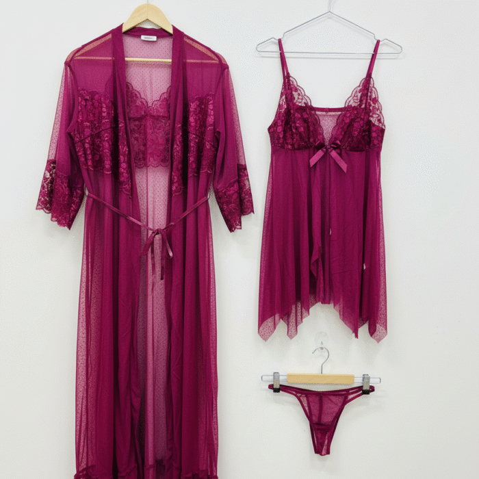 3pcs Net Nighty - Maroon