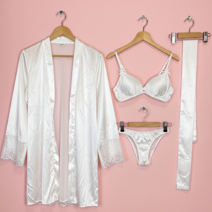 3pcs Silk Nighty - White