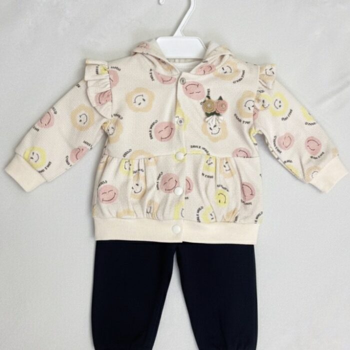 Girls 3 Pcs Smily Hoodie Suit with Inner – Peach