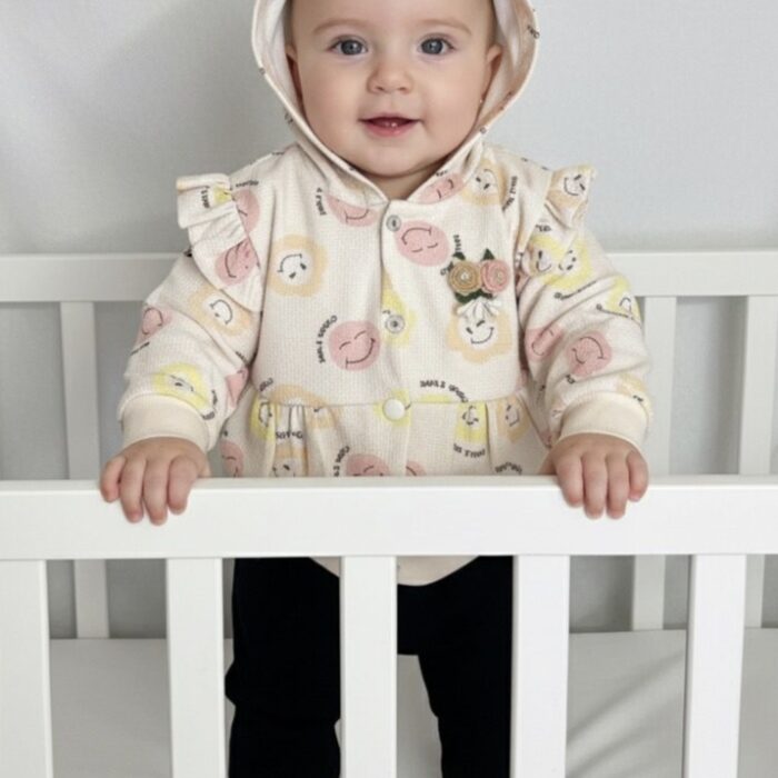 Girls 3 Pcs Smily Hoodie Suit with Inner- Mid Season – Peach