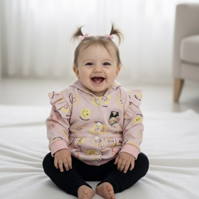 Girls 3 Pcs Smily Hoodie Suit with Inner - Mid Season – Baby Pink