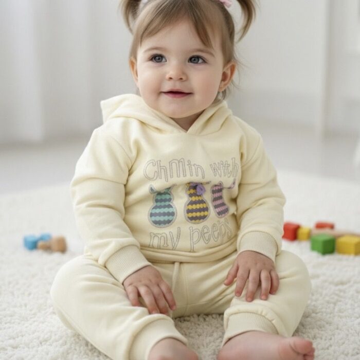 Girls Fleece Hoodie Pajama Set – Cream