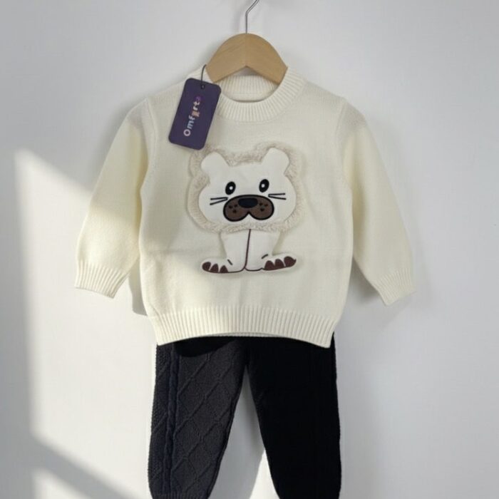 Soft Woolen Puppy Pajama Suit - Cream