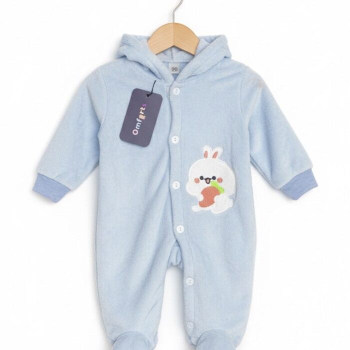 Boys Furry Romper with Hoodie - Blue
