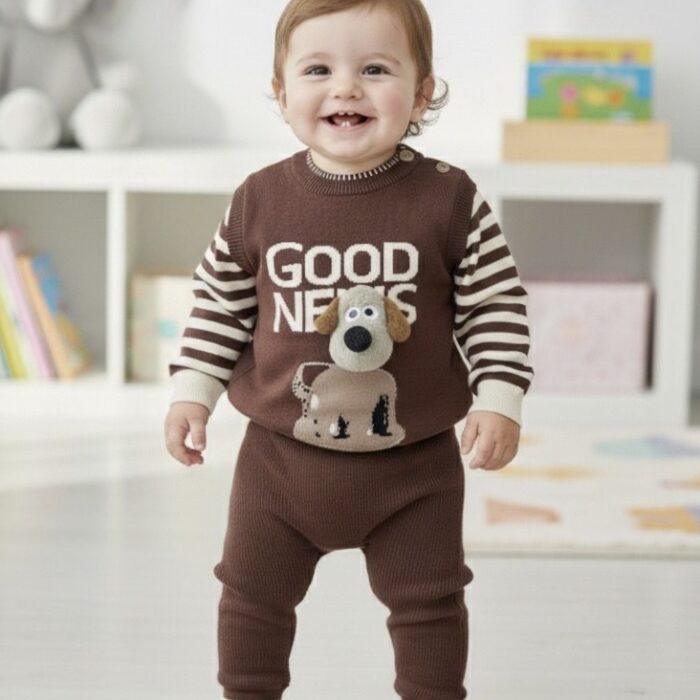 Boys Soft Woolen Pajama Suit - Brown