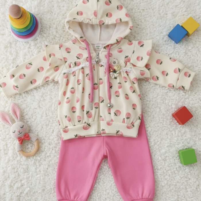 Girls 3 Pcs Strawberry Hoodie Suit with Inner – Lemon