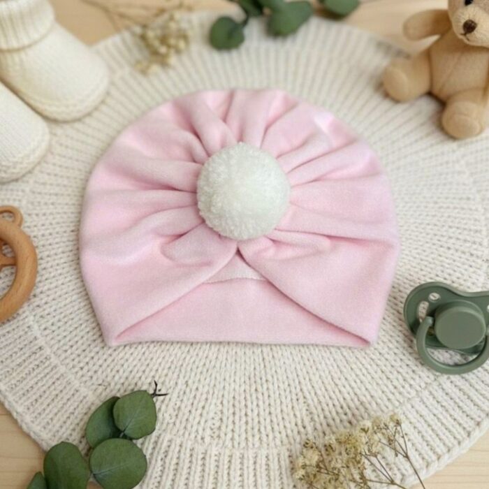 Velvet Turban Cap - Baby Pink