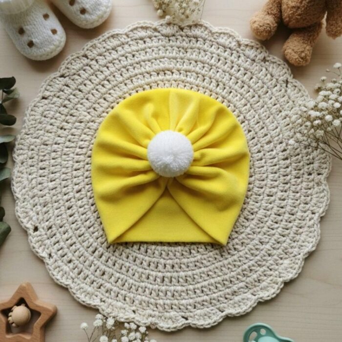 Velvet Turban Cap - Yellow