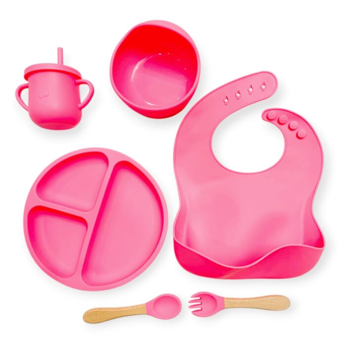 6 Pcs Baby Silicone Feeding Set - Pink