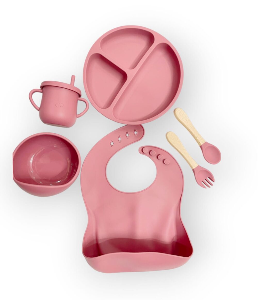 6 Pcs Baby Silicone Feeding Set - Dark Pink