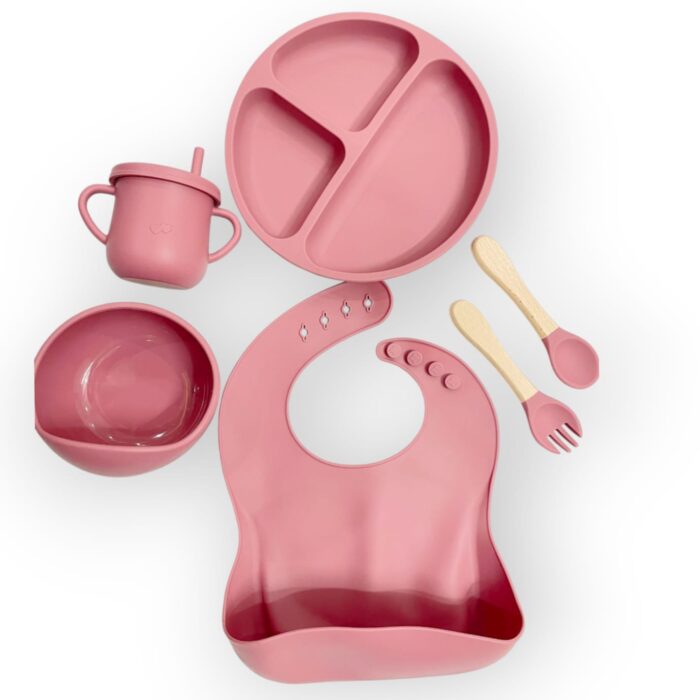 6 Pcs Baby Silicone Feeding Set - Dark Pink